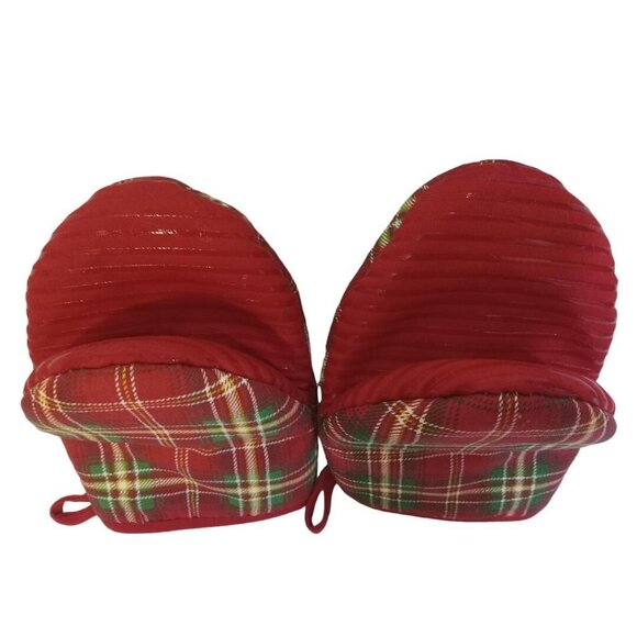 Nautica Oven Mitts Red Green Plaid Cloth Silicone Set Of 2 1 Pair 2 FREE Gifts - Picture 2 of 4